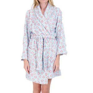 NWT NYC UNDERGROUND HOLIDAY PRINT BELTED ROBE - - O/S  Candy Cane hearts